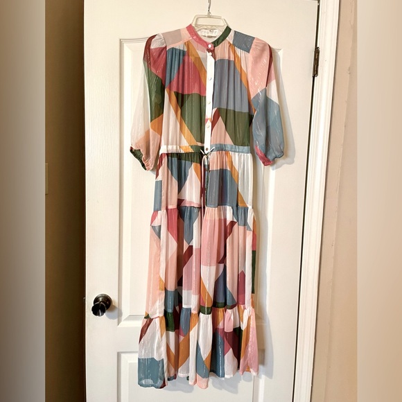 SUNCOO Paris Celina Multicolor Geometric Print Sheer Dress Size TO (XS) *READ - Picture 3 of 9